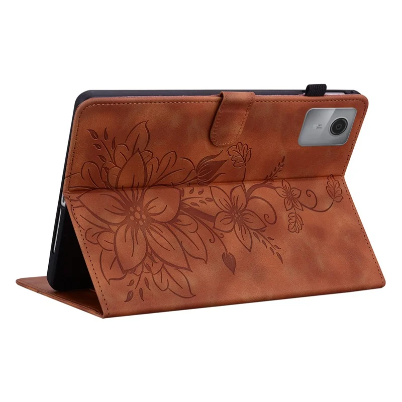 Funda para Lenovo Idea Tab (TB336ZU / TB336FU) / Xiaoxin Pad 11 2025 con Estampado de Flor de Lis, Ranuras para Tarjetas y Cubierta de Cuero para Tablet - Marrón