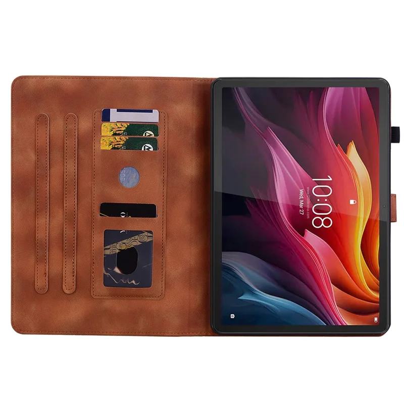 Funda para Lenovo Idea Tab (TB336ZU / TB336FU) / Xiaoxin Pad 11 2025 con Estampado de Flor de Lis, Ranuras para Tarjetas y Cubierta de Cuero para Tablet - Marrón