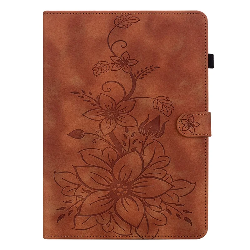 Funda para Lenovo Idea Tab (TB336ZU / TB336FU) / Xiaoxin Pad 11 2025 con Estampado de Flor de Lis, Ranuras para Tarjetas y Cubierta de Cuero para Tablet - Marrón