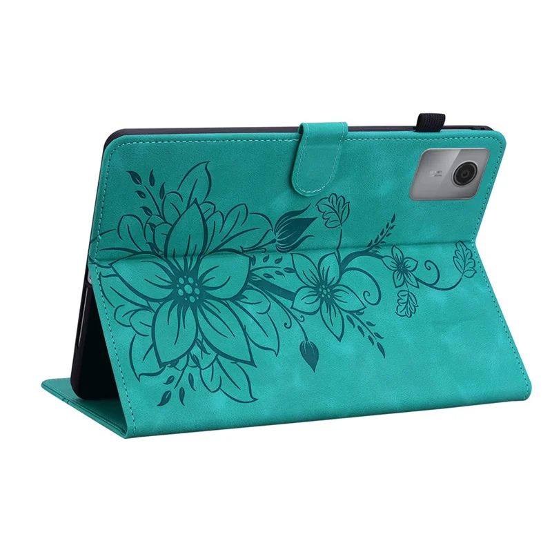 Für Lenovo Idea Tab (TB336ZU / TB336FU) / Xiaoxin Pad 11 2025 Hülle Lilie Blumenprägung Kartenfächer Leder Tablet Schutzhülle - Grün