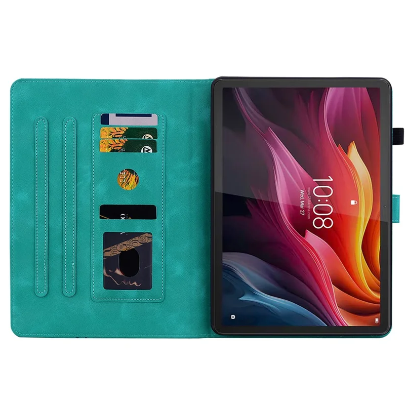 Für Lenovo Idea Tab (TB336ZU / TB336FU) / Xiaoxin Pad 11 2025 Hülle Lilie Blumenprägung Kartenfächer Leder Tablet Schutzhülle - Grün