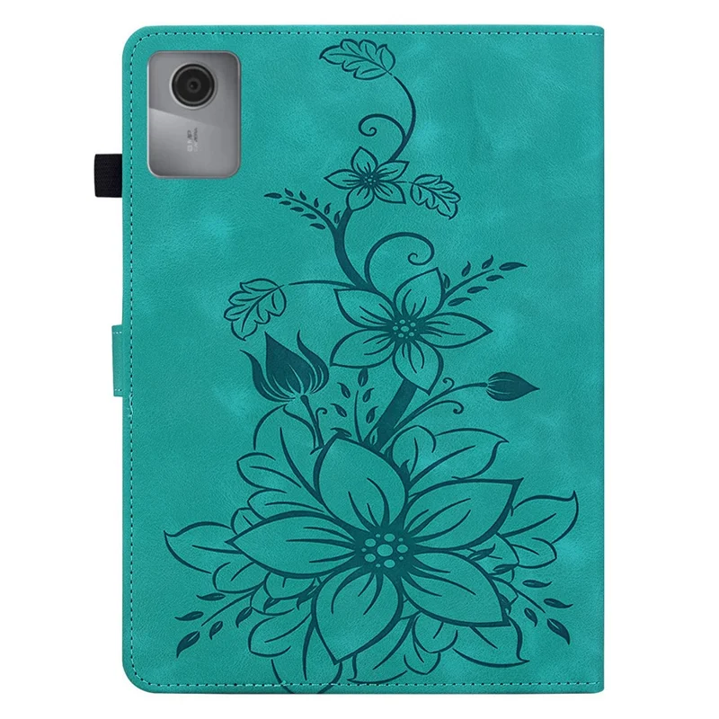 Für Lenovo Idea Tab (TB336ZU / TB336FU) / Xiaoxin Pad 11 2025 Hülle Lilie Blumenprägung Kartenfächer Leder Tablet Schutzhülle - Grün