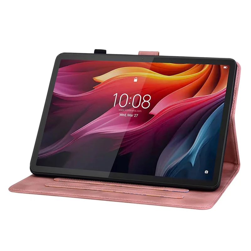 For Lenovo Idea Tab (TB336ZU  /  TB336FU)  /  Xiaoxin Pad 11 2025 Case Lily Flower Imprint Card Slots Leather Tablet Cover - Pink