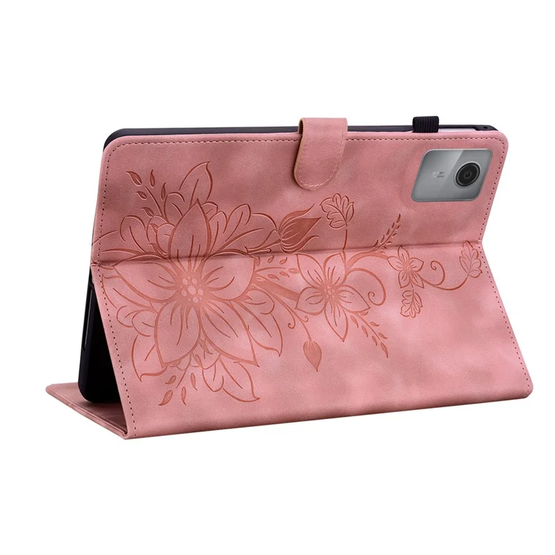 For Lenovo Idea Tab (TB336ZU  /  TB336FU)  /  Xiaoxin Pad 11 2025 Case Lily Flower Imprint Card Slots Leather Tablet Cover - Pink