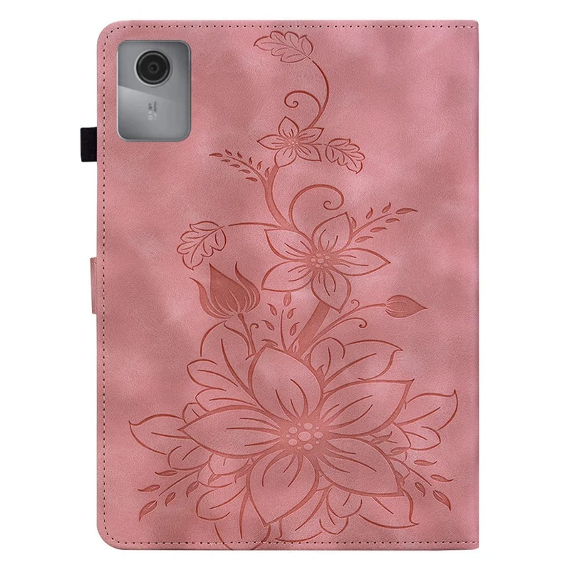 For Lenovo Idea Tab (TB336ZU  /  TB336FU)  /  Xiaoxin Pad 11 2025 Case Lily Flower Imprint Card Slots Leather Tablet Cover - Pink