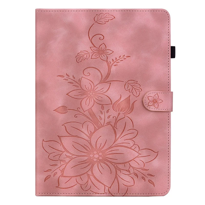 For Lenovo Idea Tab (TB336ZU  /  TB336FU)  /  Xiaoxin Pad 11 2025 Case Lily Flower Imprint Card Slots Leather Tablet Cover - Pink