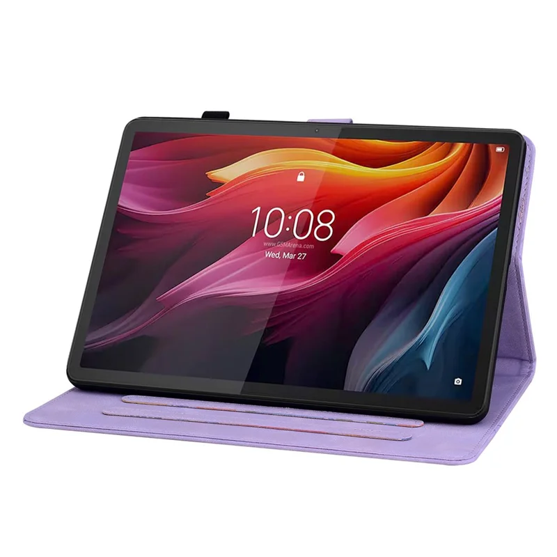 Für Lenovo Idea Tab (TB336ZU / TB336FU) / Xiaoxin Pad 11 2025 Hülle Lilie Blume Aufdruck Kartenfächer Leder Tablet Schutzhülle - Lila