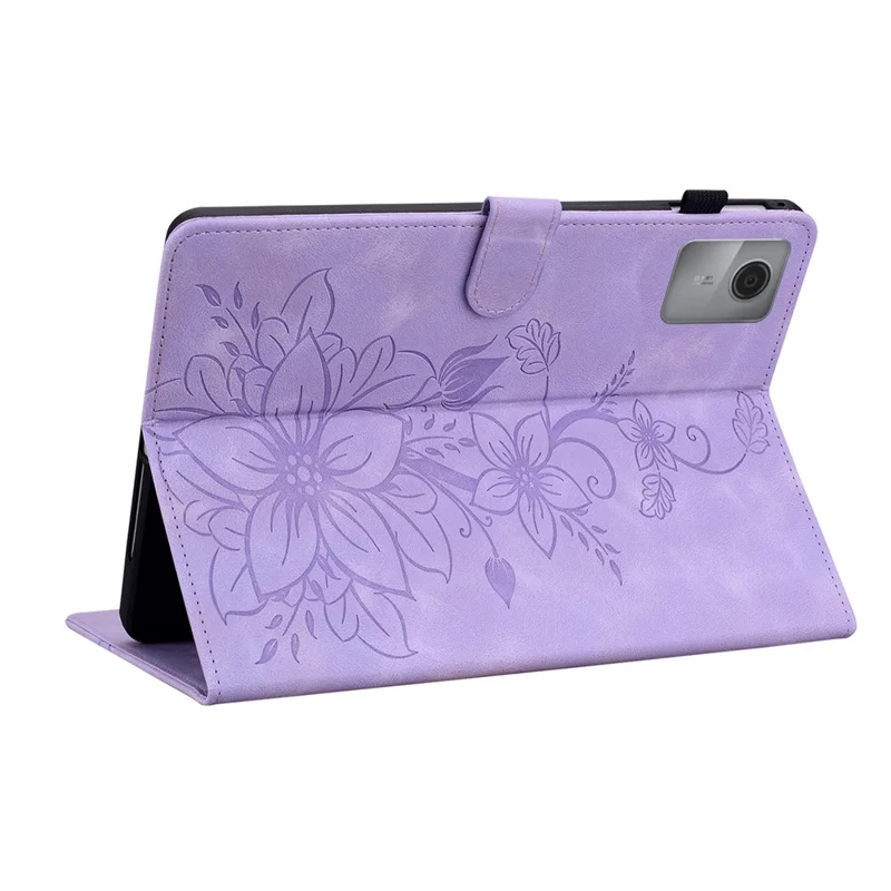 Für Lenovo Idea Tab (TB336ZU / TB336FU) / Xiaoxin Pad 11 2025 Hülle Lilie Blume Aufdruck Kartenfächer Leder Tablet Schutzhülle - Lila