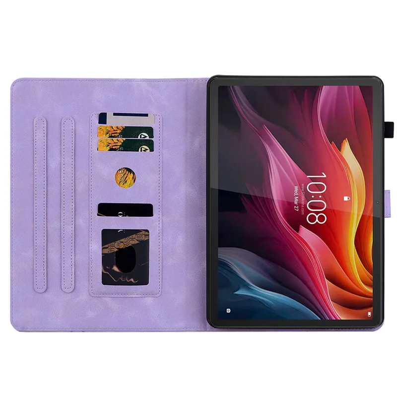 Für Lenovo Idea Tab (TB336ZU / TB336FU) / Xiaoxin Pad 11 2025 Hülle Lilie Blume Aufdruck Kartenfächer Leder Tablet Schutzhülle - Lila
