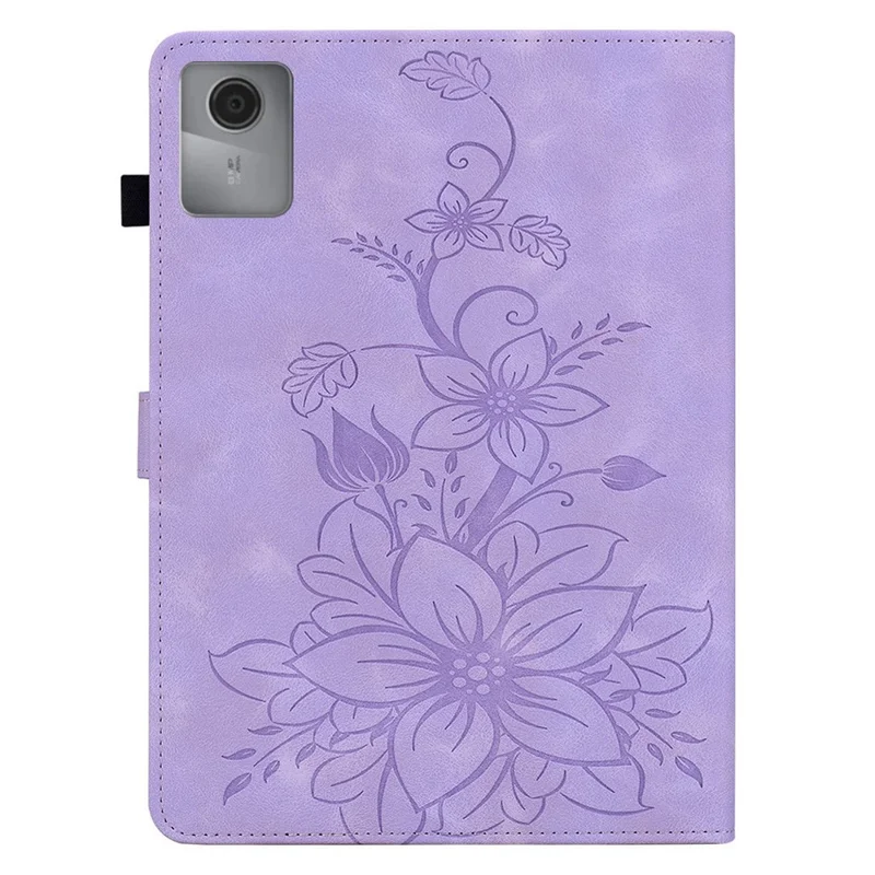 Für Lenovo Idea Tab (TB336ZU / TB336FU) / Xiaoxin Pad 11 2025 Hülle Lilie Blume Aufdruck Kartenfächer Leder Tablet Schutzhülle - Lila