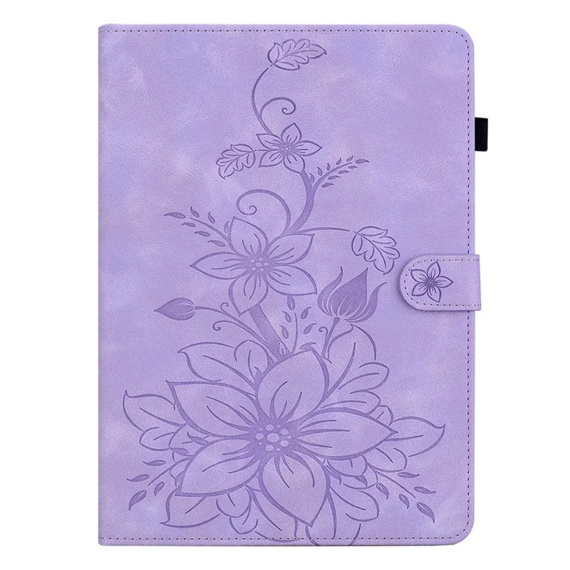 Für Lenovo Idea Tab (TB336ZU / TB336FU) / Xiaoxin Pad 11 2025 Hülle Lilie Blume Aufdruck Kartenfächer Leder Tablet Schutzhülle - Lila