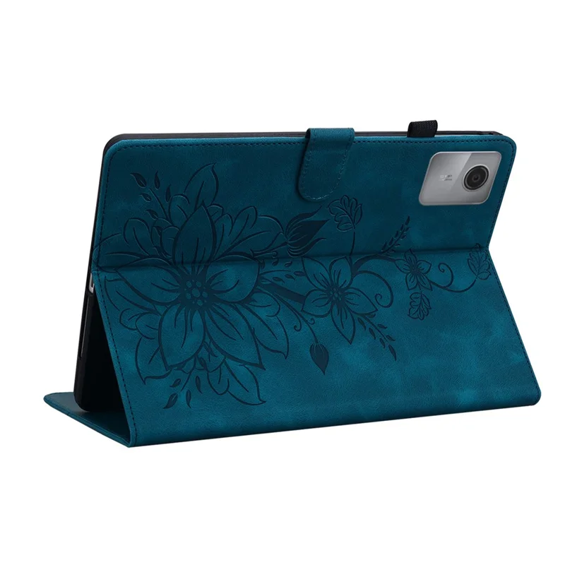 Für Lenovo Idea Tab (TB336ZU / TB336FU) / Xiaoxin Pad 11 2025 Hülle Lilie Blumen-Motiv Kartenfächer Leder Tablet Schutzhülle - Blau