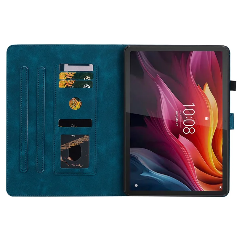 Für Lenovo Idea Tab (TB336ZU / TB336FU) / Xiaoxin Pad 11 2025 Hülle Lilie Blumen-Motiv Kartenfächer Leder Tablet Schutzhülle - Blau