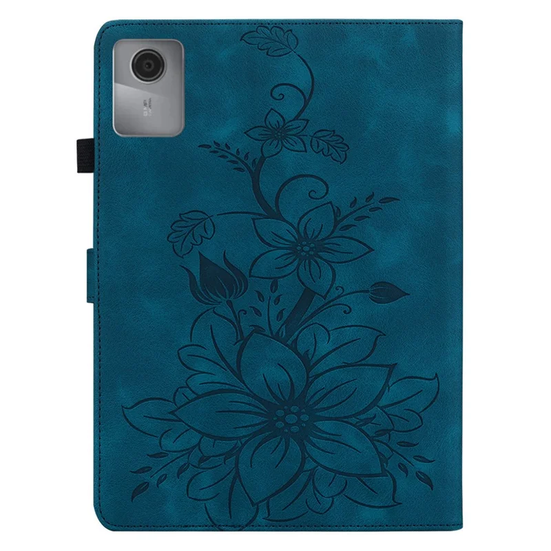 Für Lenovo Idea Tab (TB336ZU / TB336FU) / Xiaoxin Pad 11 2025 Hülle Lilie Blumen-Motiv Kartenfächer Leder Tablet Schutzhülle - Blau