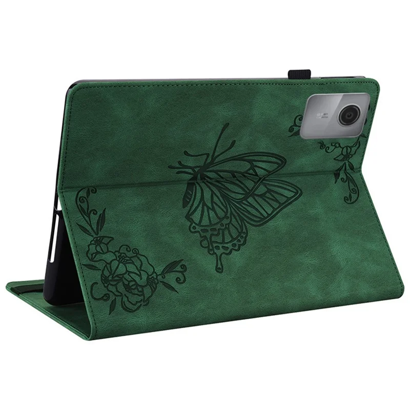 Für Lenovo Idea Tab (TB336ZU / TB336FU) / Xiaoxin Pad 11 2025 Hülle Schmetterlingsblumen-Prägung PU-Leder Tablet-Hülle mit Kartenfächern - Grün