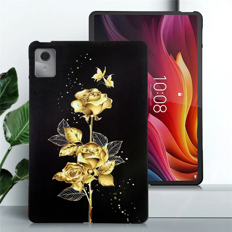 Für Lenovo Idea Tab (TB336ZU / TB336FU) / Xiaoxin Pad 11 2025 TPU Hülle mit Musteraufdruck Schlanke Tablet-Schutzhülle - Goldener Schmetterlingsrosen-Muster