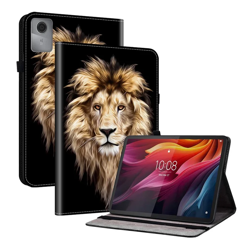 For Lenovo Idea Tab (TB336ZU / TB336FU)  /  Xiaoxin Pad 11 2025 Leather Case Pattern Printed Stand Tablet Cover with Card Slots - Lion Head