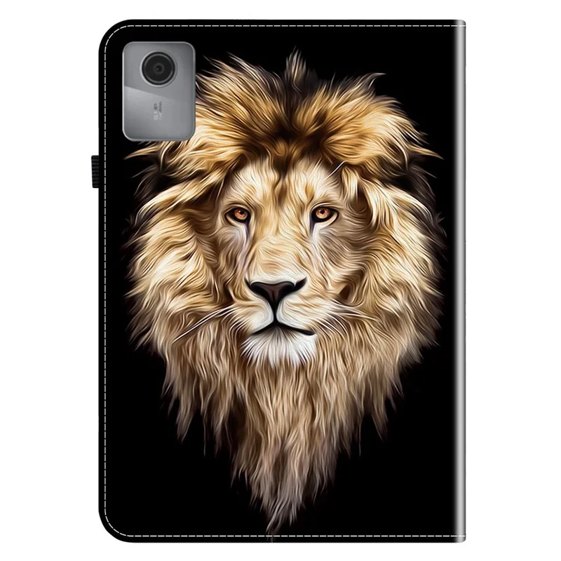 For Lenovo Idea Tab (TB336ZU / TB336FU)  /  Xiaoxin Pad 11 2025 Leather Case Pattern Printed Stand Tablet Cover with Card Slots - Lion Head
