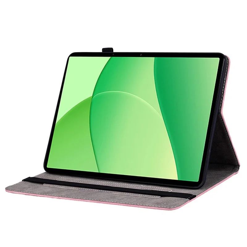 Capa para Oppo Pad SE com Porta-Cartões, Couro Anti-Risco com Impressão de Flor Rosa - Rosa