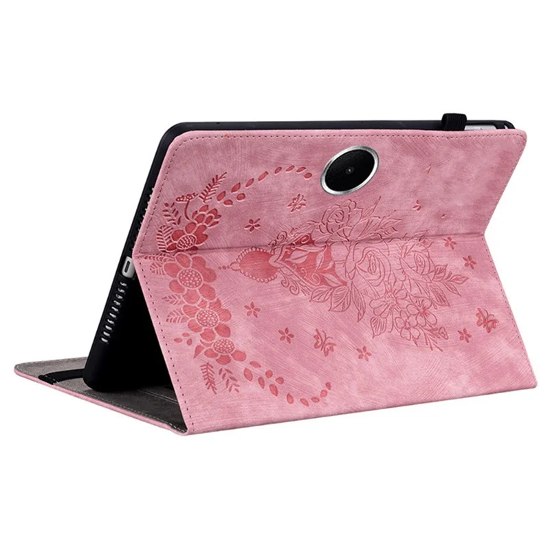 Capa para Oppo Pad SE com Porta-Cartões, Couro Anti-Risco com Impressão de Flor Rosa - Rosa