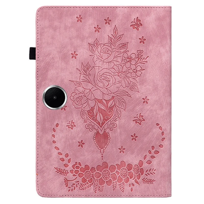 Capa para Oppo Pad SE com Porta-Cartões, Couro Anti-Risco com Impressão de Flor Rosa - Rosa