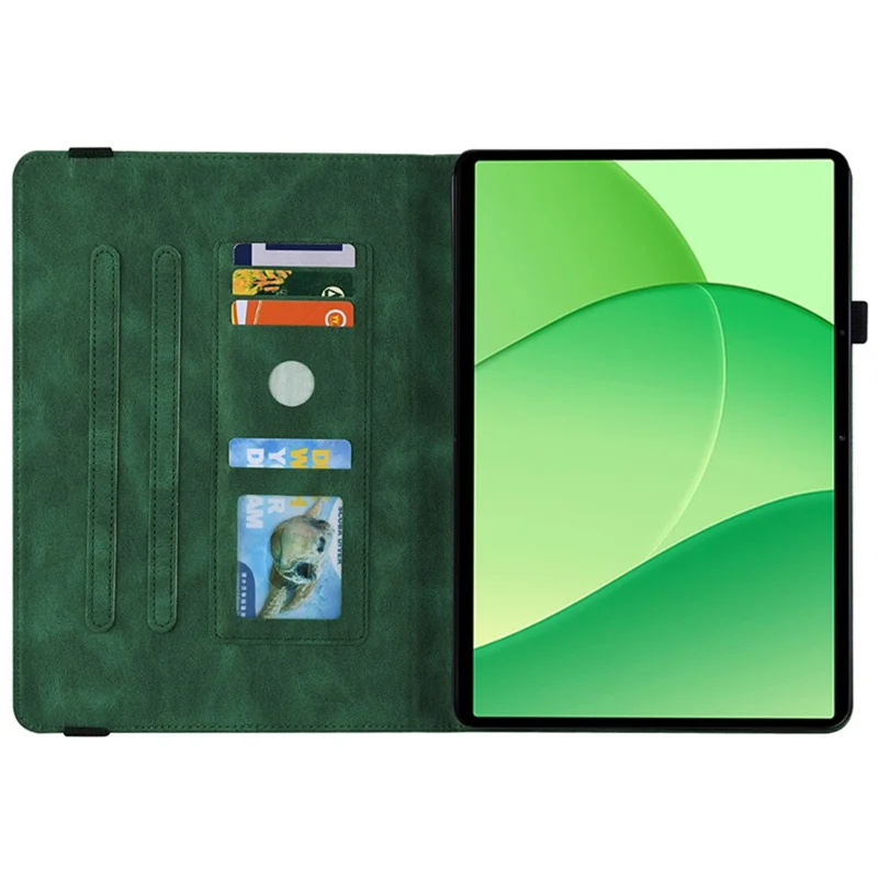 For Oppo Pad SE Case Butterfly Flower Imprint PU Leather Tablet Cover with Card Slots - Green