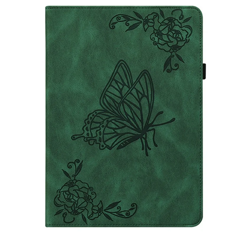 For Oppo Pad SE Case Butterfly Flower Imprint PU Leather Tablet Cover with Card Slots - Green