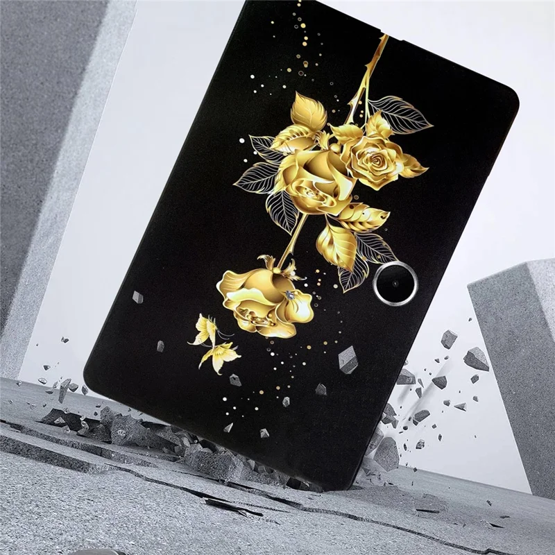 For Oppo Pad SE / OnePlus Pad Lite TPU Case Pattern Printing Slim Tablet Protective Cover - Golden Butterfly Rose