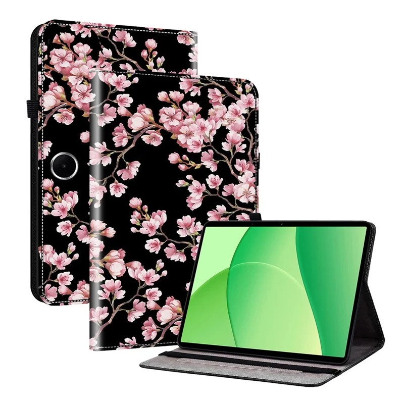 For Oppo Pad SE Leather Case Pattern Printed Stand Tablet Cover with Card Slots - Plum Blossom