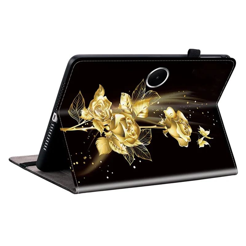 For Oppo Pad SE Leather Case Pattern Printed Stand Tablet Cover with Card Slots - Gold Butterfly Rose