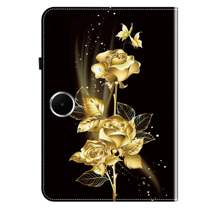 For Oppo Pad SE Leather Case Pattern Printed Stand Tablet Cover with Card Slots - Gold Butterfly Rose