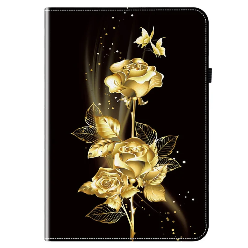 For Oppo Pad SE Leather Case Pattern Printed Stand Tablet Cover with Card Slots - Gold Butterfly Rose