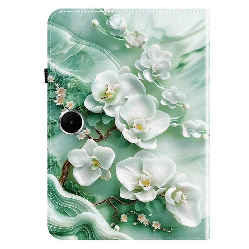 For Oppo Pad SE Leather Case Pattern Printed Stand Tablet Cover with Card Slots - Jade Flower