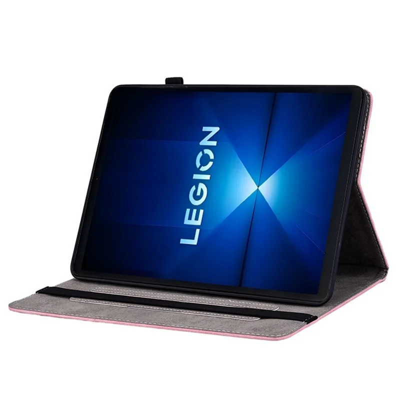 For Lenovo Legion Y700 Gen 4 Case Card Holder Anti-Scratch Leather Cover Rose Flower Imprint - Pink
