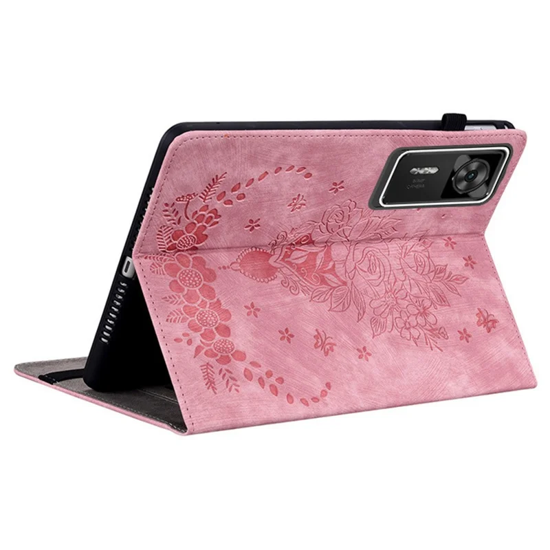 For Lenovo Legion Y700 Gen 4 Case Card Holder Anti-Scratch Leather Cover Rose Flower Imprint - Pink