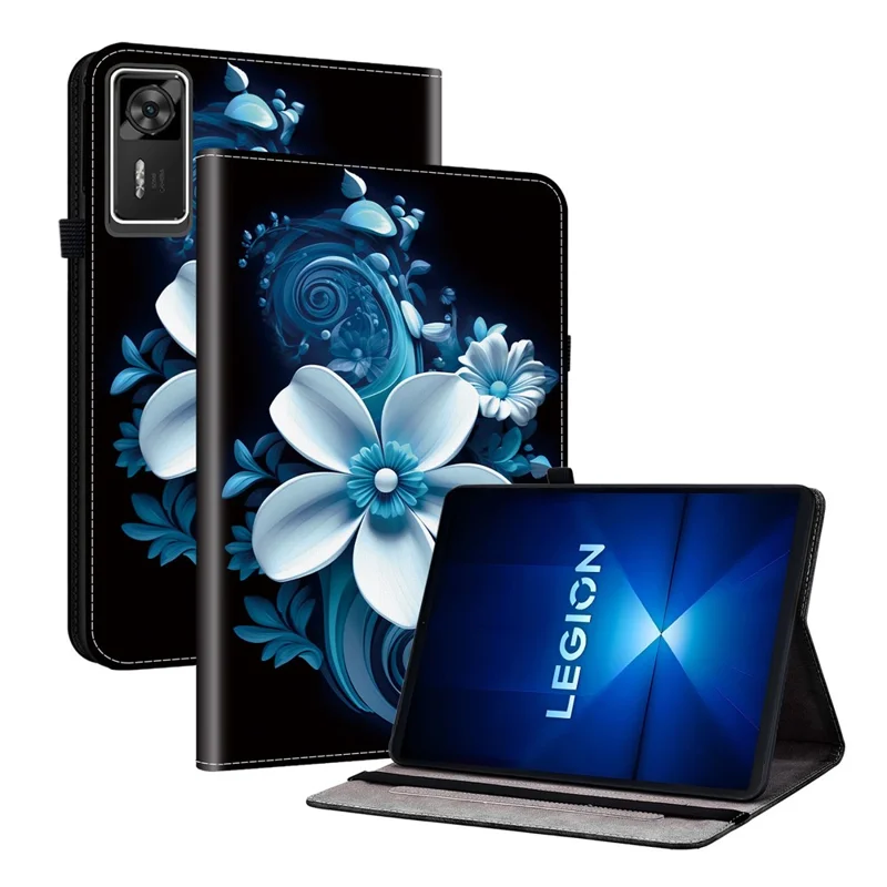 For Lenovo Legion Y700 Gen 4 Leather Case Pattern Printed Stand Tablet Cover with Card Slots - Black Orchid