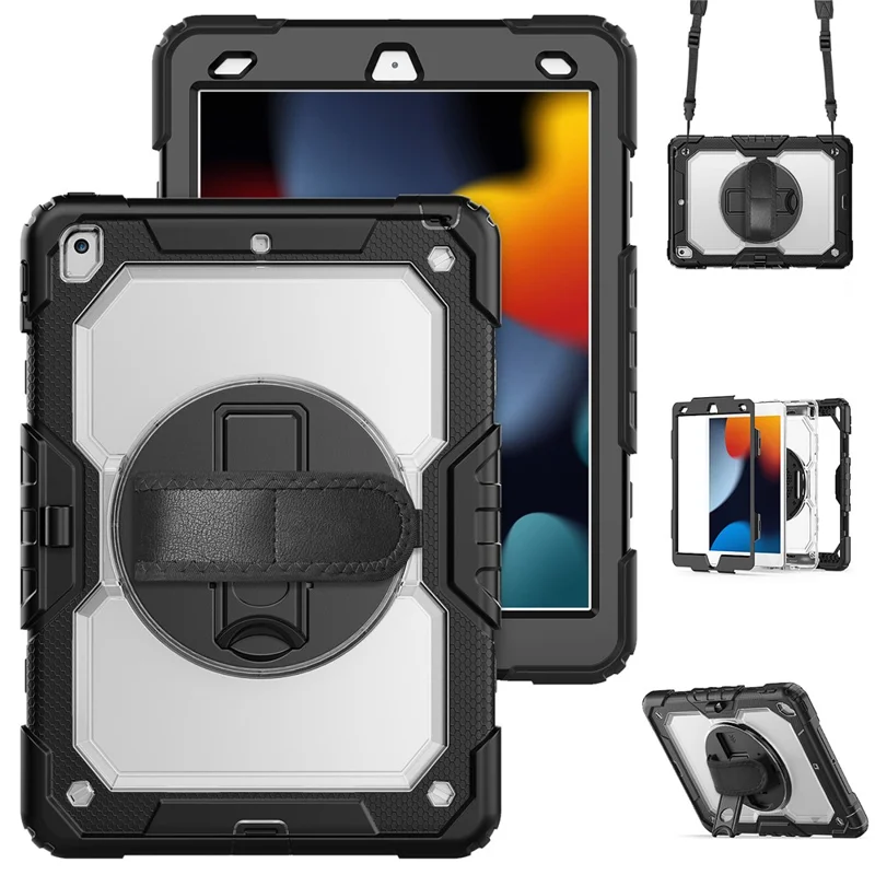 Capa para iPad 10.2 (2021) / (2019) / (2020) PC + Silicone com Película PET e Alça de Ombro