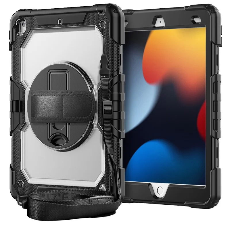 Capa para iPad 10.2 (2021) / (2019) / (2020) PC + Silicone com Película PET e Alça de Ombro