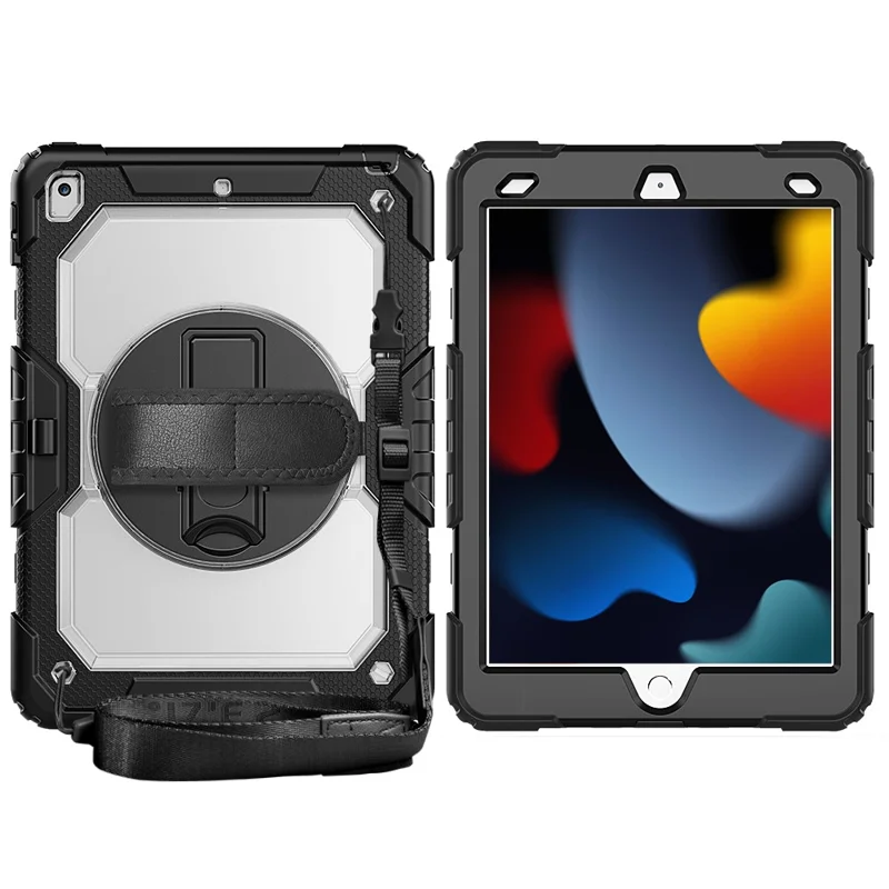 Capa para iPad 10.2 (2021) / (2019) / (2020) PC + Silicone com Película PET e Alça de Ombro