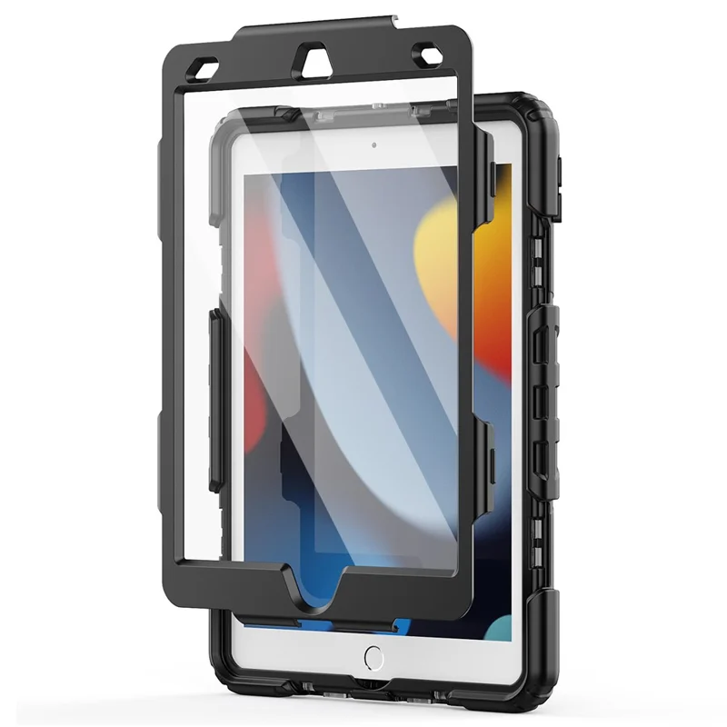 Capa para iPad 10.2 (2021) / (2019) / (2020) PC + Silicone com Película PET e Alça de Ombro