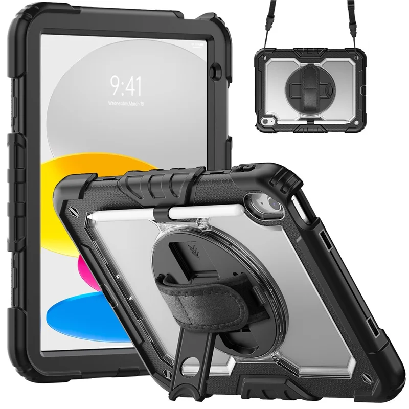 Tablet Case for iPad (2025) A3354 / iPad 10.9 (2022) A2696 PC + Silicone Cover with PET Film and Shoulder Strap