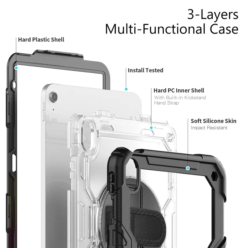 Tablet Case for iPad (2025) A3354 / iPad 10.9 (2022) A2696 PC + Silicone Cover with PET Film and Shoulder Strap