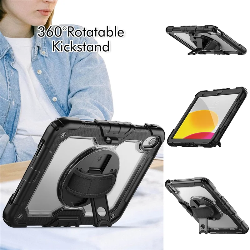 Tablet Case for iPad (2025) A3354 / iPad 10.9 (2022) A2696 PC + Silicone Cover with PET Film and Shoulder Strap