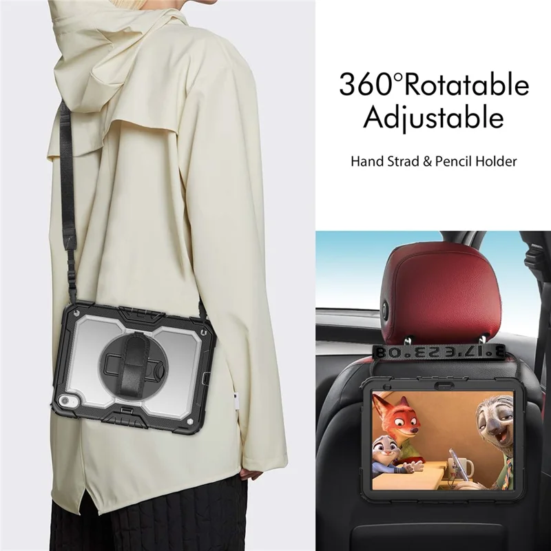 Tablet Case for iPad (2025) A3354 / iPad 10.9 (2022) A2696 PC + Silicone Cover with PET Film and Shoulder Strap