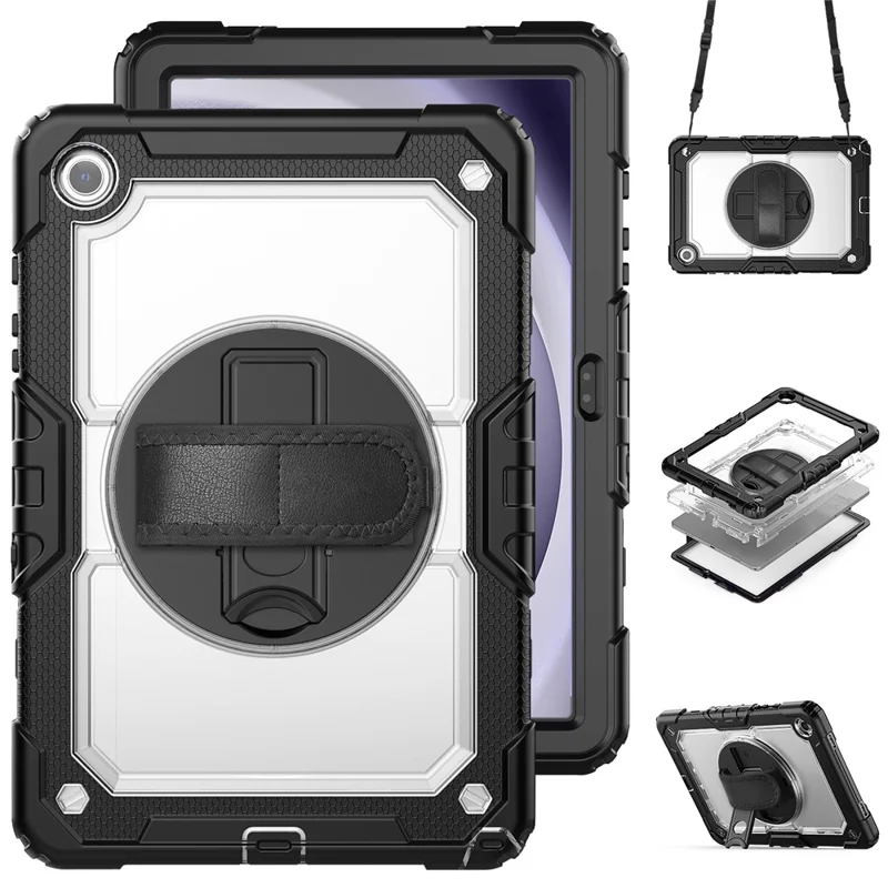Étui pour Tablette Samsung Galaxy Tab A9+ (SM-X210 / X215 / X216 / X218) Coque PC + Silicone avec Film PET et Bandoulière