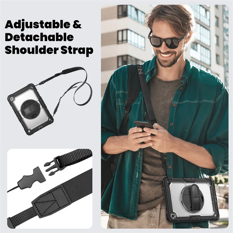 Étui pour Tablette Samsung Galaxy Tab A9+ (SM-X210 / X215 / X216 / X218) Coque PC + Silicone avec Film PET et Bandoulière