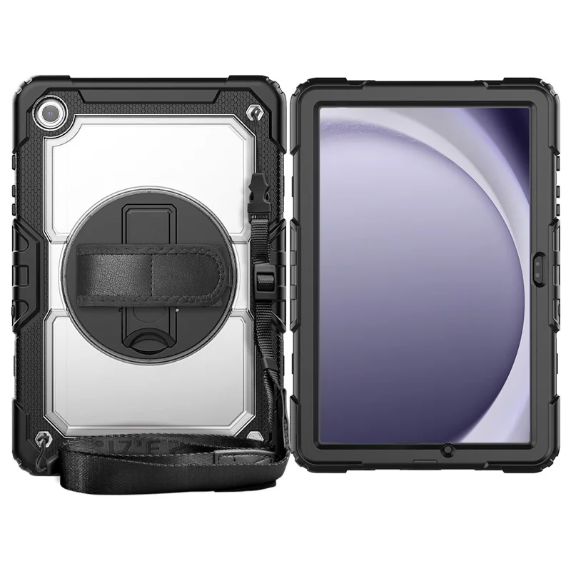 Étui pour Tablette Samsung Galaxy Tab A9+ (SM-X210 / X215 / X216 / X218) Coque PC + Silicone avec Film PET et Bandoulière