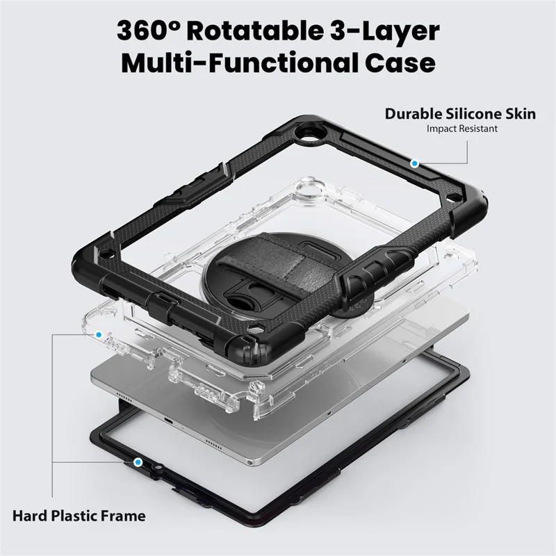 Étui pour Tablette Samsung Galaxy Tab A9+ (SM-X210 / X215 / X216 / X218) Coque PC + Silicone avec Film PET et Bandoulière
