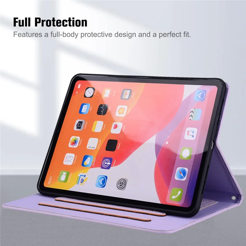 Wallet Case for iPad Air 10.5 inch (2019) / iPad 10.2 (2021) / (2020) / (2019) 3D Effect Cat Pattern Leather Stand Tablet Cover - Purple
