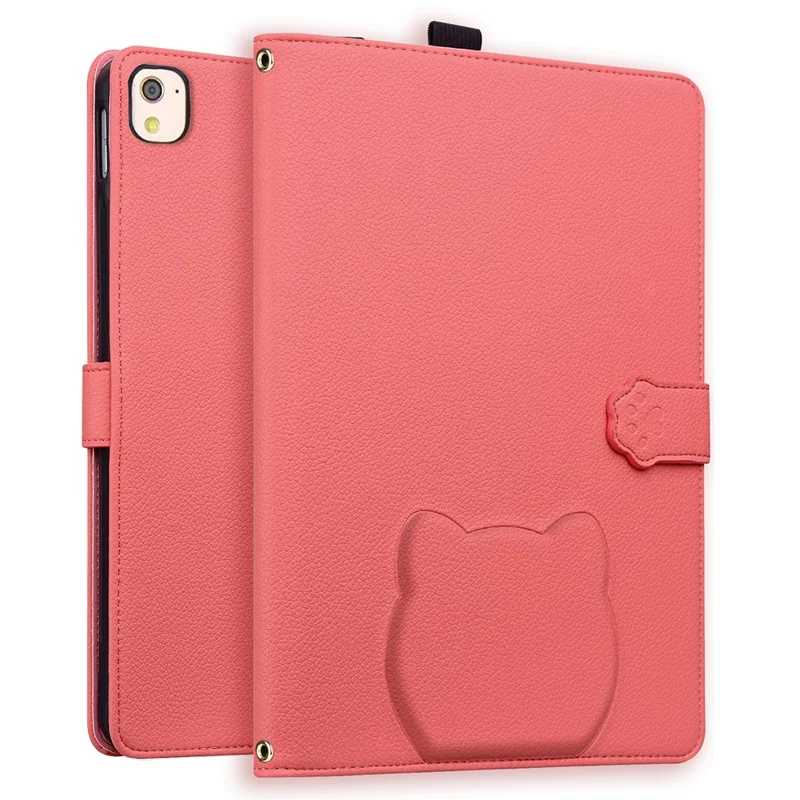 Wallet Case for iPad Air 10.5 inch (2019) / iPad 10.2 (2021) / (2020) / (2019) 3D Effect Cat Pattern Leather Stand Table Cover - Watermelon Red